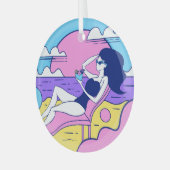Ornement En Verre Beach Sunbathing Girl Cocktail Illustration. (Avant gauche)