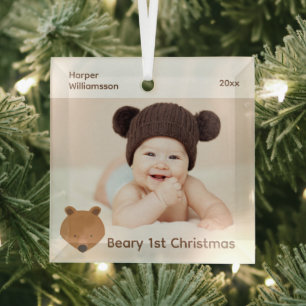 Ornement En Verre Bear Photo Baby First Christmas