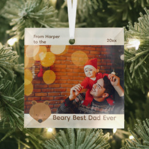 Ornement En Verre Bear Photo meilleur papa Noël