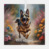 Ornement En Verre Beau Berger Allemand Chien & Fleurs (Verso)