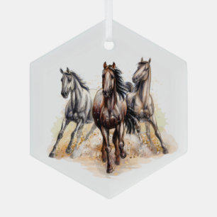Ornement En Verre Beau Cheval Sauvage Coureur Aquarelle Art