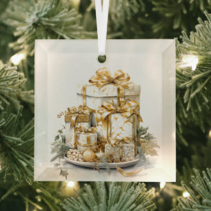 Ornement En Verre Beau or et blanc Noël Design actuel