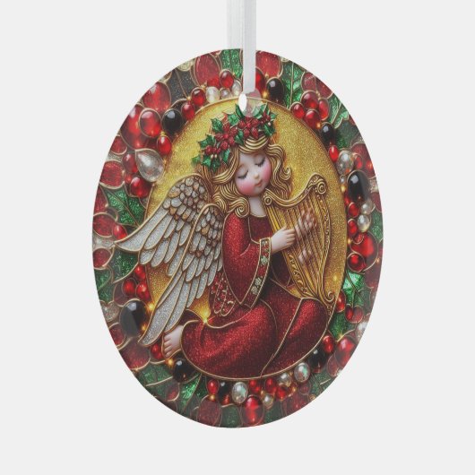 Ornement En Verre Beau Vitrail Ange de Noël (Avant droite)