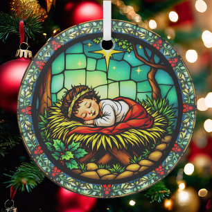 Ornement En Verre Bébé dormant Jésus Noël