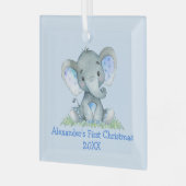 Ornement En Verre Bébé première aquarelle de Noël Elephant bleu (Avant gauche)