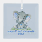 Ornement En Verre Bébé première aquarelle de Noël Elephant bleu (Verso)