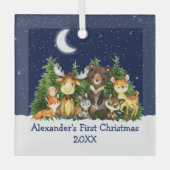 Ornement En Verre Bébé Première Forêt de Noël Animaux Bleu (Recto)