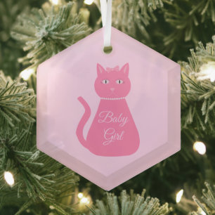 Ornement En Verre Bébé rose jolie fille Chat Personnalisé Premier No