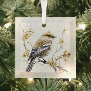 Ornement En Verre Belle conception d'oiseaux de Noël or et blanc
