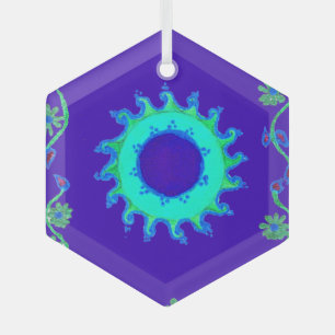 Ornement En Verre Belle Iridescente Blue Floral Art peinture à l'hui