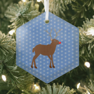 Ornement En Verre Belle renne de Noël avec nez rouge