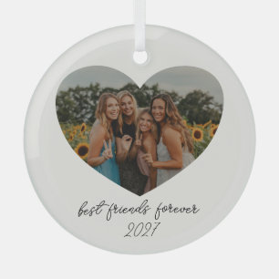 Ornement En Verre Best Friends Forever BFF Custom Heart Année photo