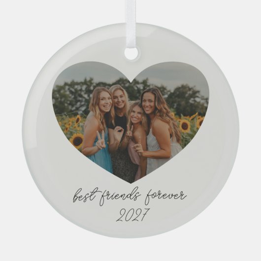 Ornement En Verre Best Friends Forever BFF Custom Heart Année photo (Recto)