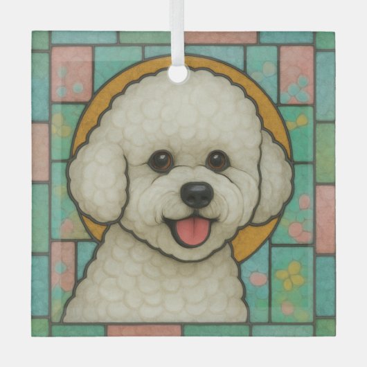 Ornement En Verre Bichon Frise Chien "Verre Tiré" (Recto)