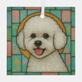 Ornement En Verre Bichon Frise Chien "Verre Tiré" (Verso)