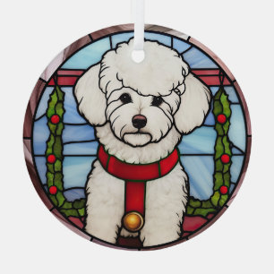 Ornement En Verre Bichon Frisé Vitrail de Noël
