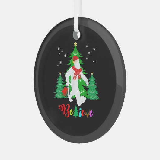 Ornement En Verre Bigfoot Yeti Sasquatch Noël Croire Noël (Avant gauche)