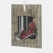 Ornement En Verre Black Victorian Hat on Black Gold Damask Stripes (Avant gauche)