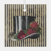 Ornement En Verre Black Victorian Hat on Black Gold Damask Stripes (Recto)