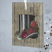 Ornement En Verre Black Victorian Hat on Black Gold Damask Stripes