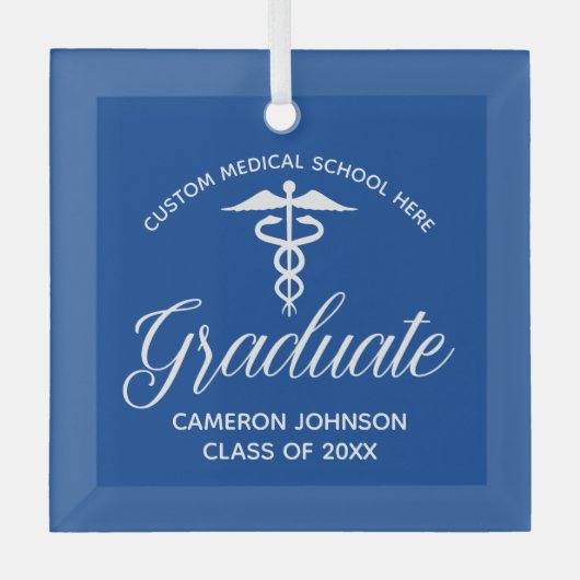 Ornement En Verre Bleu Blanc Médicale de l'école Cadeau (Recto)