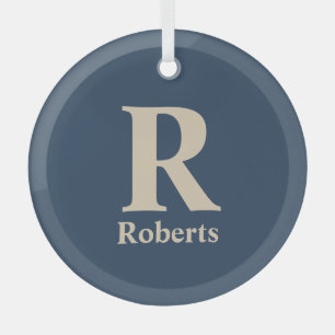 Ornement En Verre Bleu Classique Et Vanille Initial/Premier/Nom De F