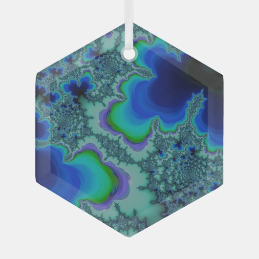 Ornement En Verre Bleu Lagon Fractal Abstrait Suncatcher (Recto)