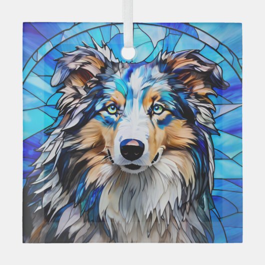 Ornement En Verre Bleu Merle Collie Chien "Verre Tiré" (Recto)