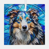 Ornement En Verre Bleu Merle Collie Chien "Verre Tiré" (Verso)