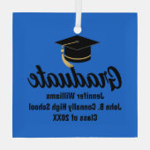 Ornement En Verre Bleu noir Diplômé personnalisé (Verso)