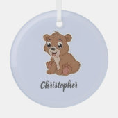 Ornement En Verre Bleu ours brun mignon (Recto)