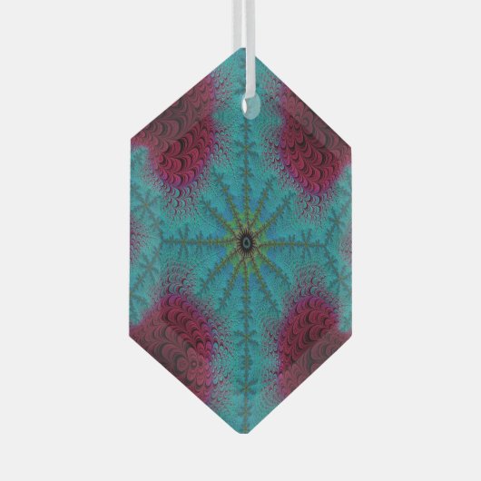 Ornement En Verre Bleu rouge et vert Starburst Fractal Suncatcher (Avant droite)