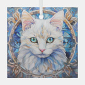 Ornement En Verre Blue Eye White Cat Stained (Recto)