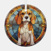 Ornement En Verre Blue Gold Beagle Puppy  (Verso)