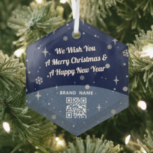 Ornement En Verre Blue Merry Christmas Nom commercial QR code vintag