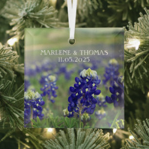 Ornement En Verre Bluebonnets Blue Flowers Texas Floral Mariage