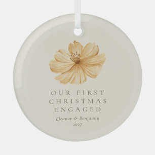 Ornement En Verre Boho Floral Personnalisé Premier Noël Fiancés