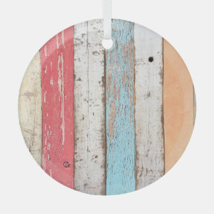 Ornement En Verre Bois vintage : Texture criquée multicolore.