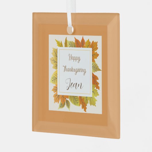 Ornement En Verre Bon thanksgiving Orange Feuille Cadeau (Avant gauche)