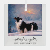 Ornement En Verre Border Collie in Winter Snowy Landscape Christmas (Verso)