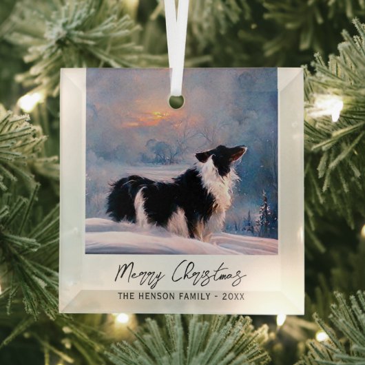 Ornement En Verre Border Collie in Winter Snowy Landscape Christmas (Insitu)