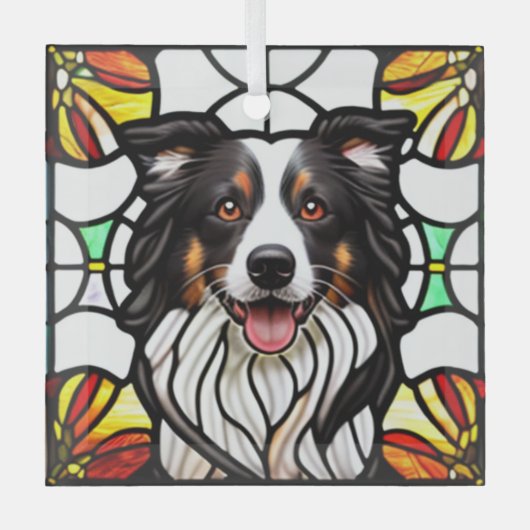 Ornement En Verre Bordure Collie Chien "Verre tendu" (Recto)
