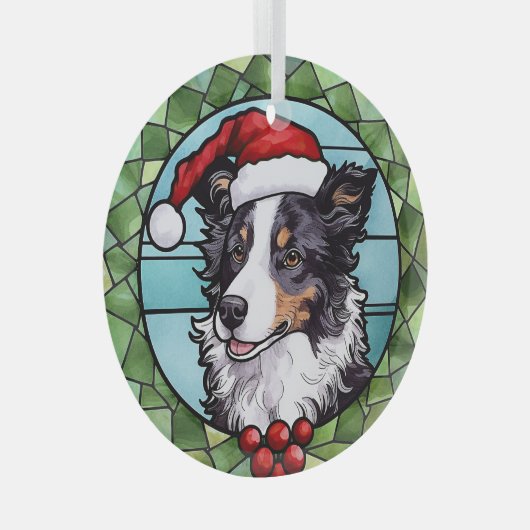 Ornement En Verre Bordure Collie Vitrail Noël (Avant droite)