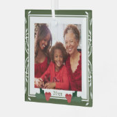 Ornement En Verre Bordure Vert Blanc Holly Famille Noël (Avant gauche)