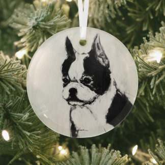 Ornement En Verre Boston Terrier par Hevener