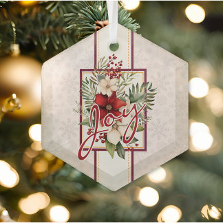 Ornement En Verre Bouquet Floral Joy Script pour Noël