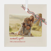 Ornement En Verre Bow rustique Noël Photo ruban plaid (Verso)