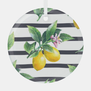 Ornement En Verre Branche de citron : lisière d'aquarelle d'agrumes