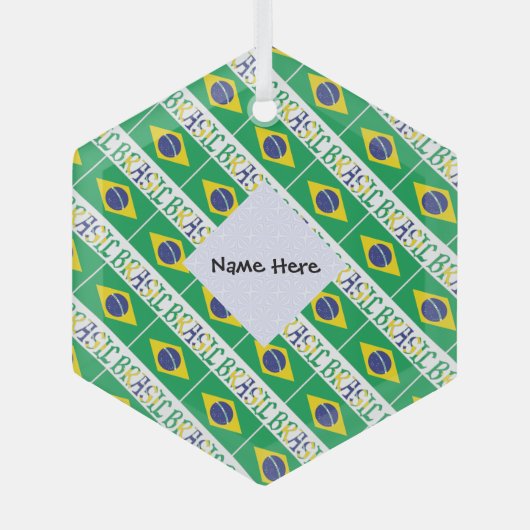 Ornement En Verre Brasil and Brazilian Flag Tiled Personalized  (Recto)