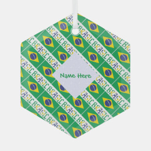 Ornement En Verre Brasil et drapeau brésilien personnalisés en mosaï
